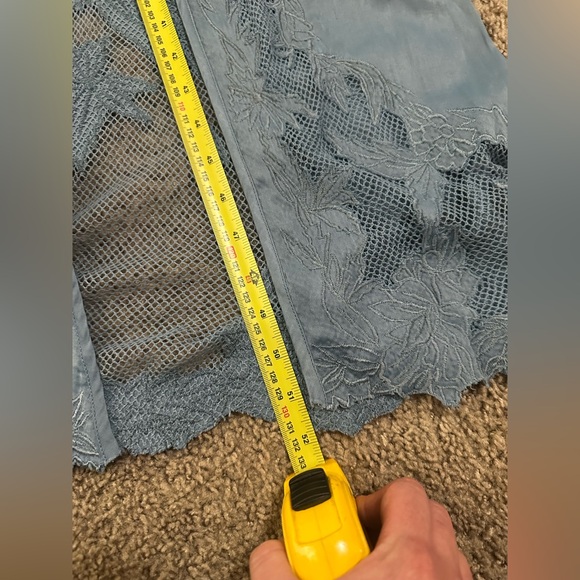 Free People Moon Child Embroidered Maxi Dress Blue Mesh Trim- Size 0 - Picture 7 of 14